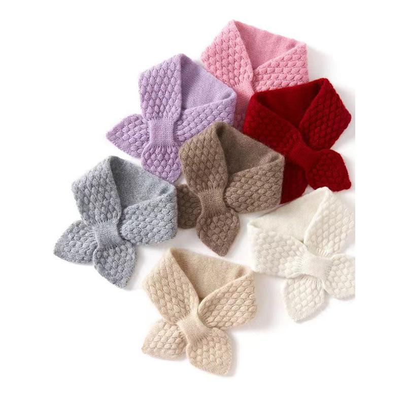 100% Pure Cashmere Moss Stitch Bowknot Scarf - Image 12