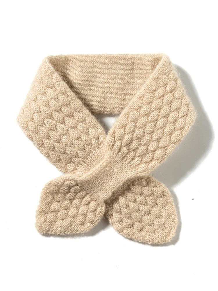 100% Pure Cashmere Moss Stitch Bowknot Scarf - Image 2
