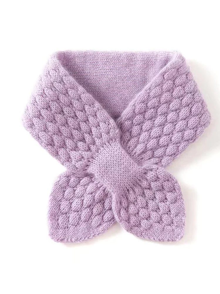 100% Pure Cashmere Moss Stitch Bowknot Scarf - Image 3