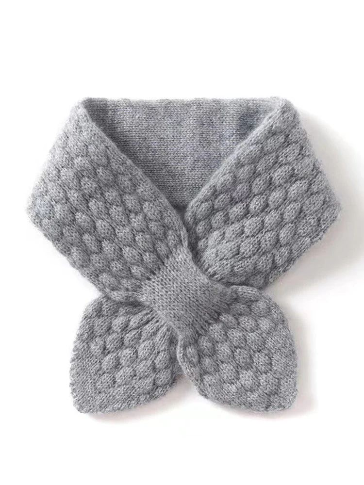 100% Pure Cashmere Moss Stitch Bowknot Scarf - Image 4