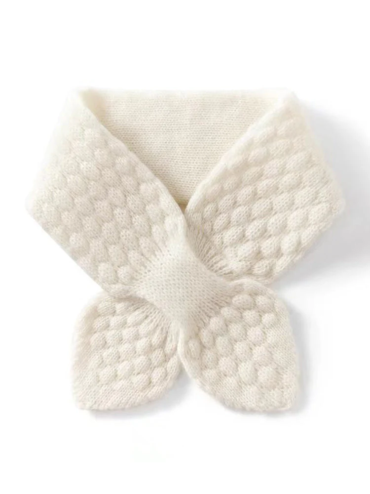 100% Pure Cashmere Moss Stitch Bowknot Scarf - Image 5