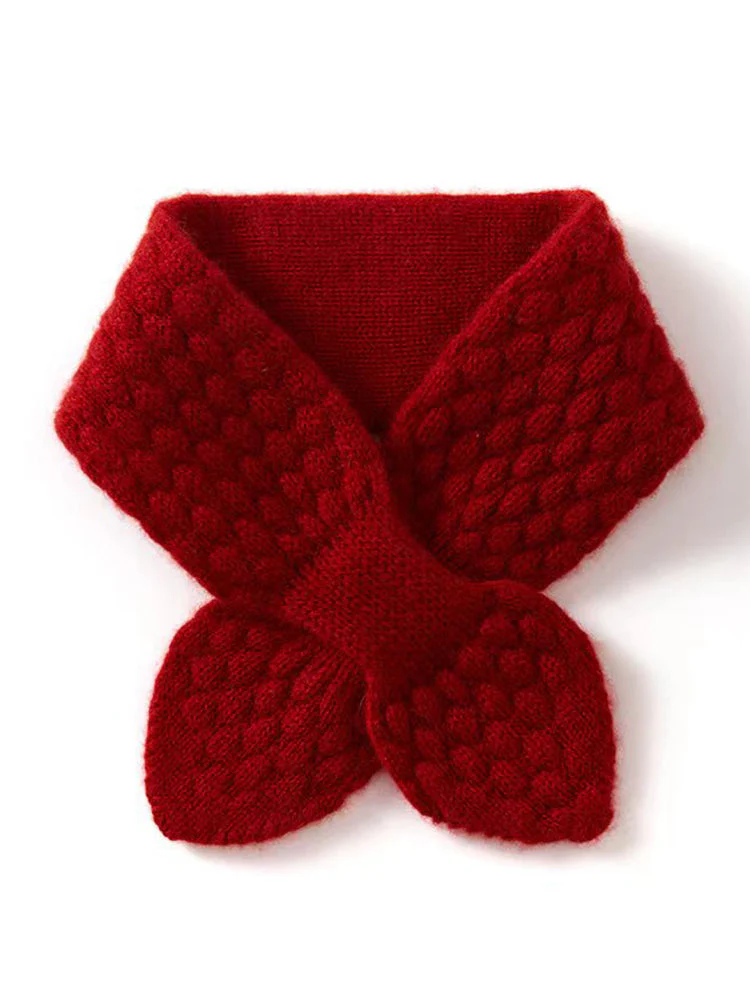 100% Pure Cashmere Moss Stitch Bowknot Scarf - Image 7