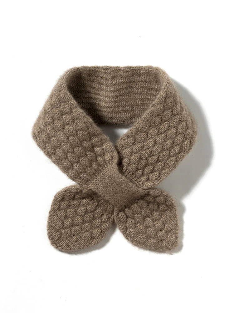 100% Pure Cashmere Moss Stitch Bowknot Scarf - Image 8