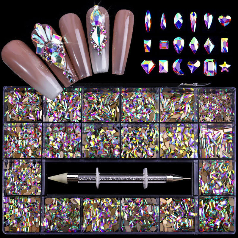 21 Grid Boxed Nail Rhinestone Flat Glass Nail Rhinestone Jewelry Set - Image 10