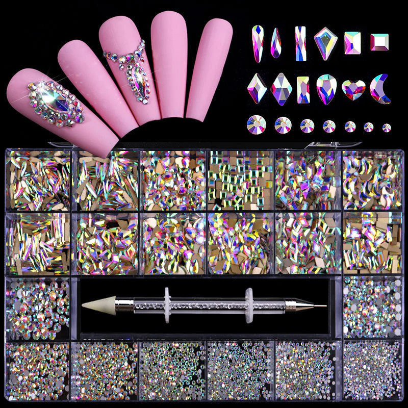 21 Grid Boxed Nail Rhinestone Flat Glass Nail Rhinestone Jewelry Set - Image 11