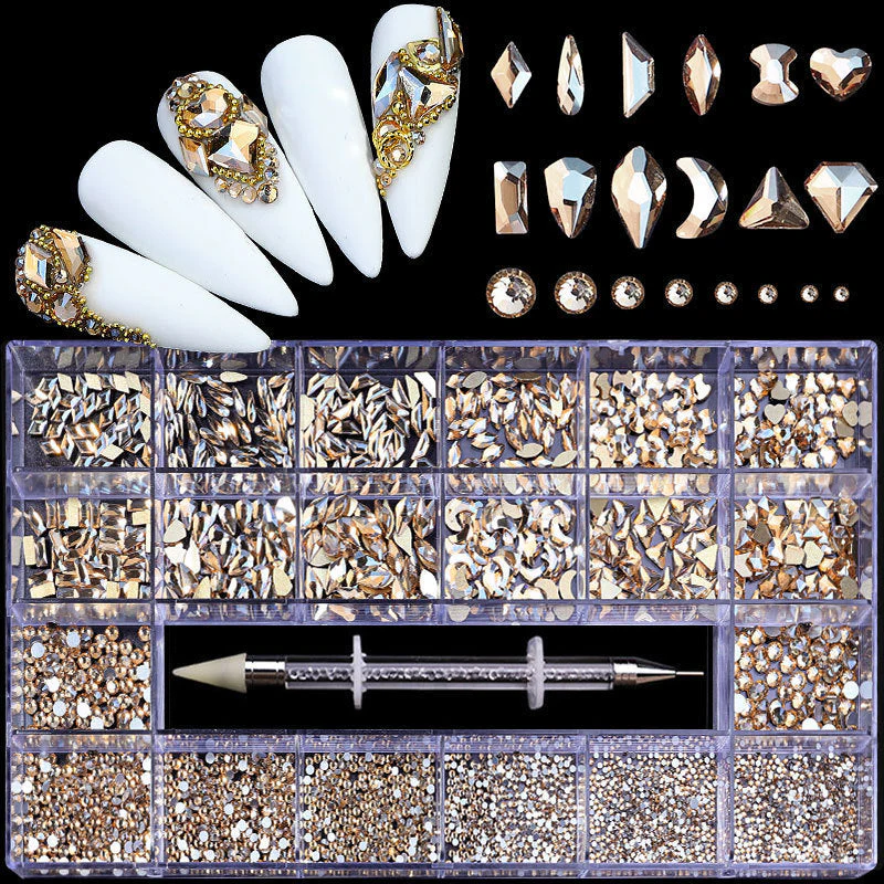 21 Grid Boxed Nail Rhinestone Flat Glass Nail Rhinestone Jewelry Set - Image 12