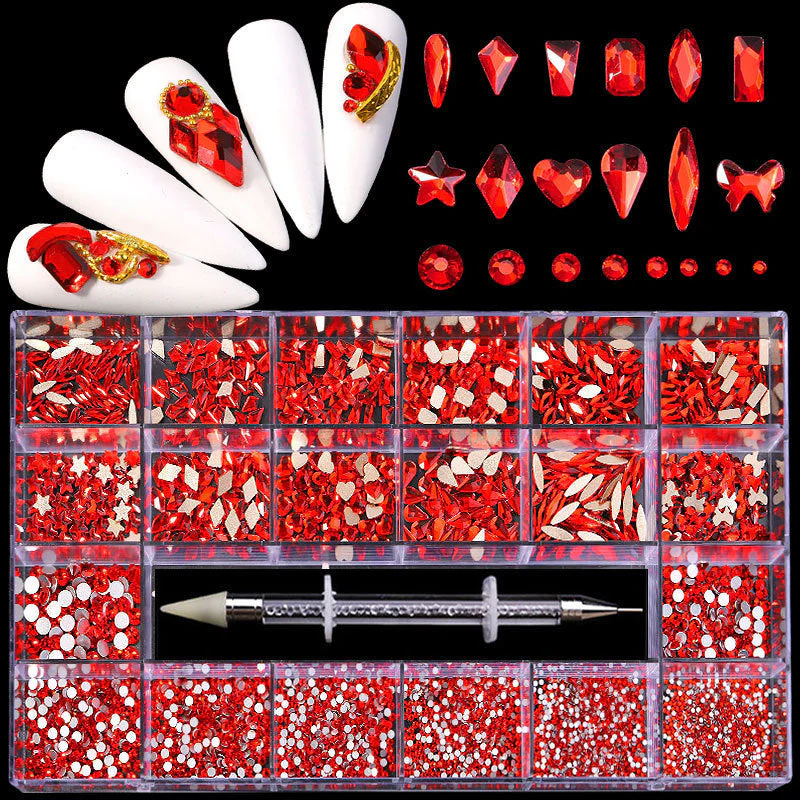 21 Grid Boxed Nail Rhinestone Flat Glass Nail Rhinestone Jewelry Set - Image 13