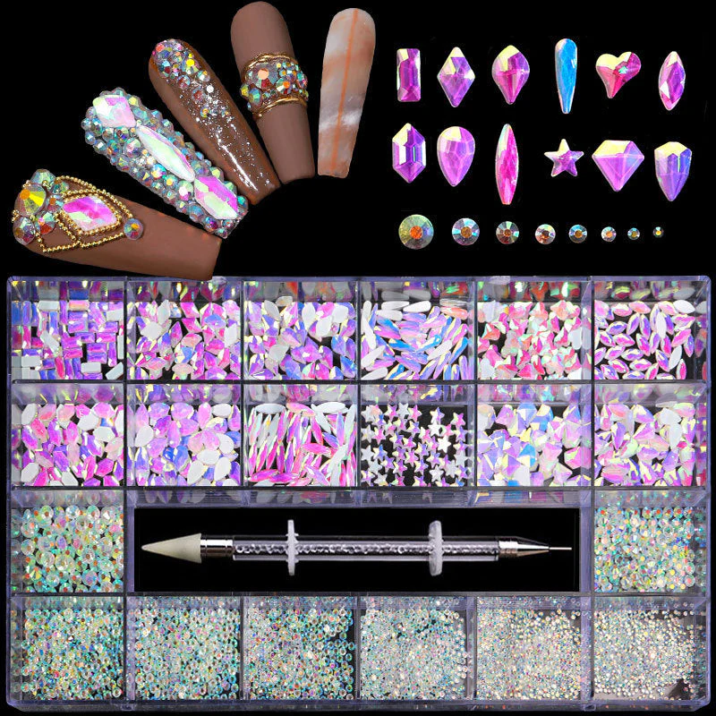 21 Grid Boxed Nail Rhinestone Flat Glass Nail Rhinestone Jewelry Set - Image 14