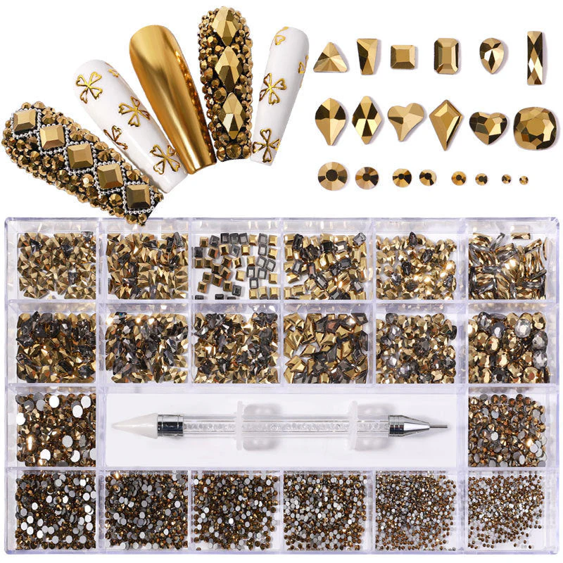 21 Grid Boxed Nail Rhinestone Flat Glass Nail Rhinestone Jewelry Set - Image 2