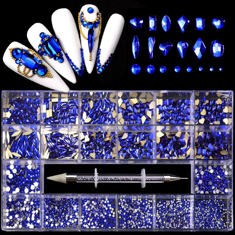 21 Grid Boxed Nail Rhinestone Flat Glass Nail Rhinestone Jewelry Set - Image 5