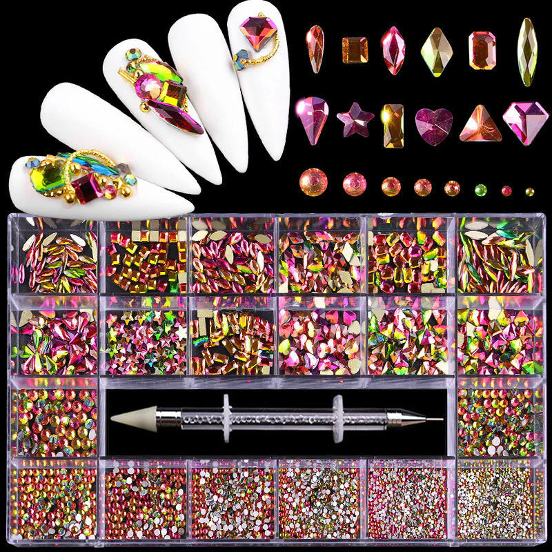 21 Grid Boxed Nail Rhinestone Flat Glass Nail Rhinestone Jewelry Set - Image 6