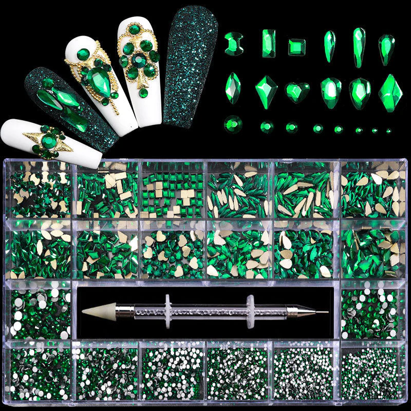 21 Grid Boxed Nail Rhinestone Flat Glass Nail Rhinestone Jewelry Set - Image 7