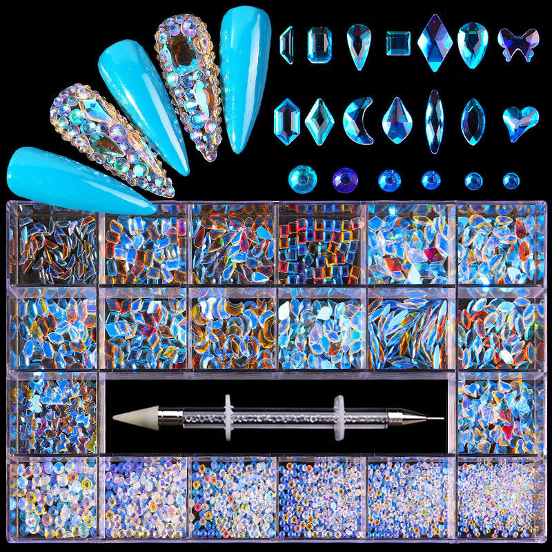 21 Grid Boxed Nail Rhinestone Flat Glass Nail Rhinestone Jewelry Set - Image 8