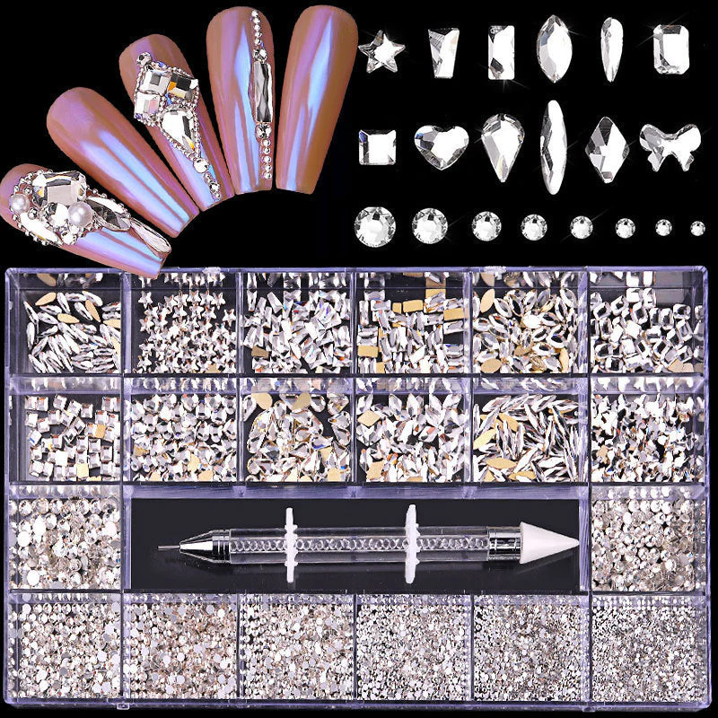 21 Grid Boxed Nail Rhinestone Flat Glass Nail Rhinestone Jewelry Set - Image 9