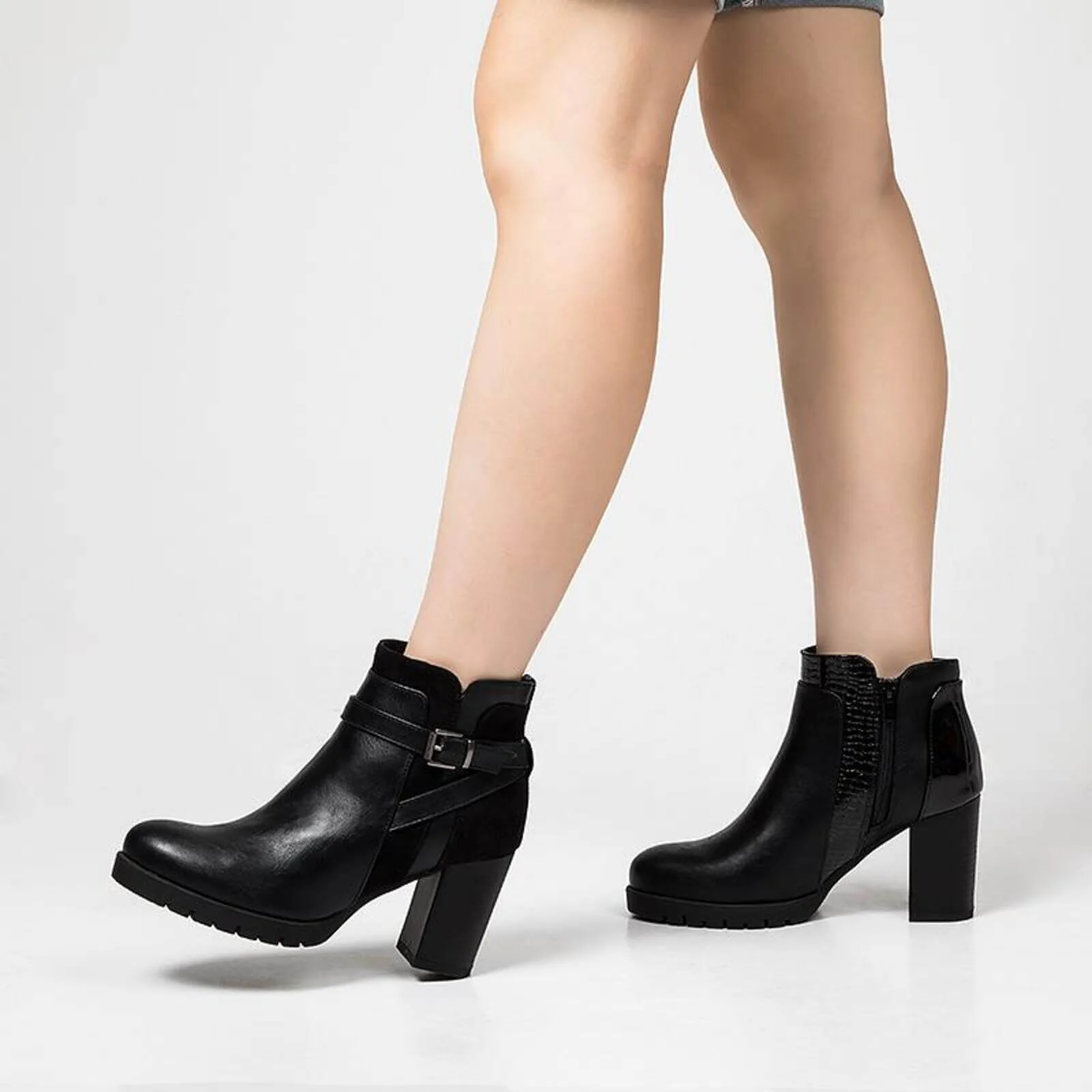 Ankle Boots Chunky Heel Side Zipper - Image 7