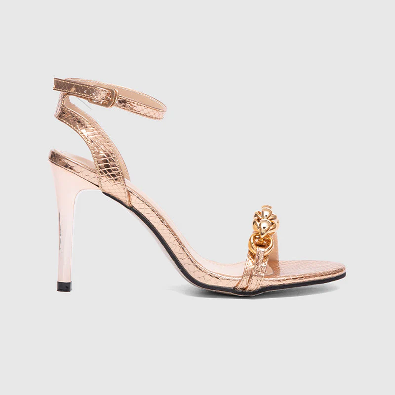 Ankle Strap Thin Heeled Sandals Gold - Image 2