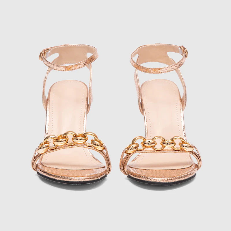 Ankle Strap Thin Heeled Sandals Gold - Image 3