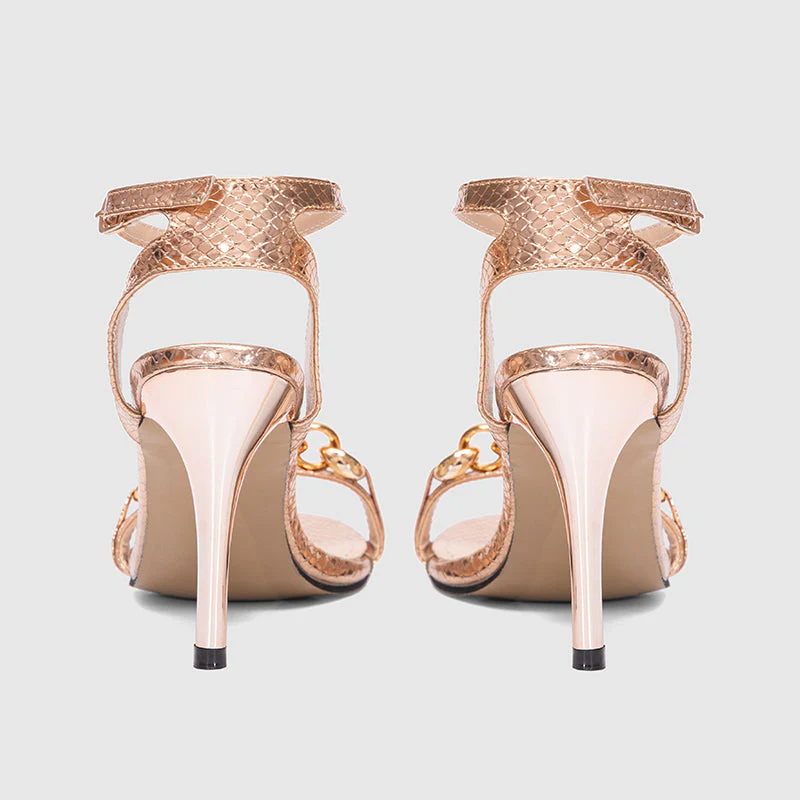 Ankle Strap Thin Heeled Sandals Gold - Image 4