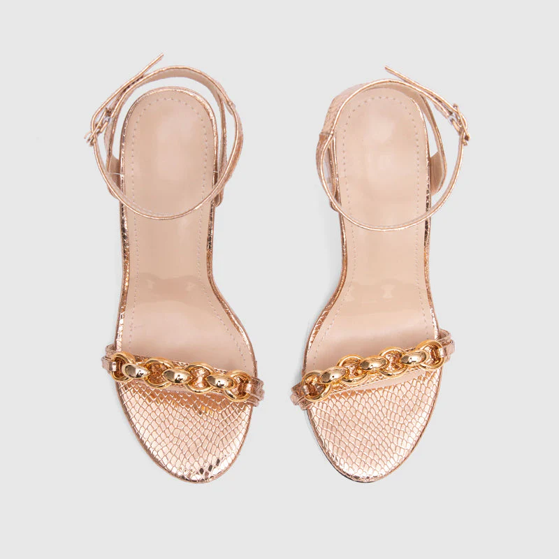 Ankle Strap Thin Heeled Sandals Gold - Image 5