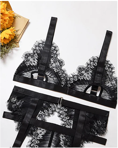 Back To Back Spaghetti Strap Lace Garter Lingerie Set - Image 4