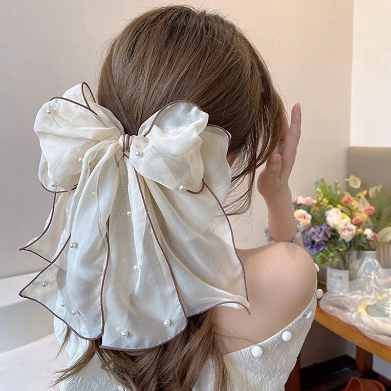 Big Lace White High-grade Hair Accessories Female Back Head Spring Clip Headdress - Image 3