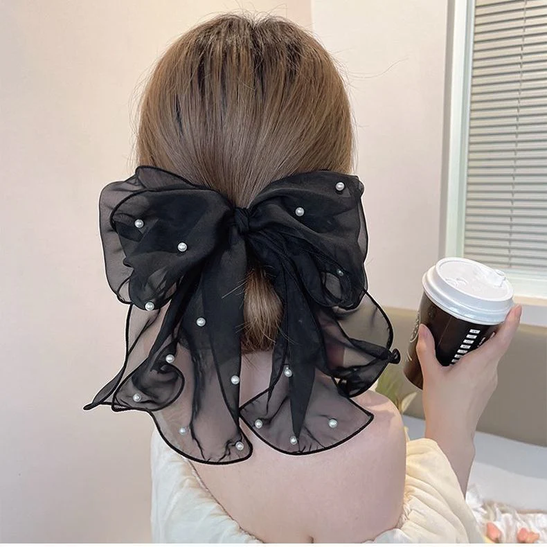Big Lace White High-grade Hair Accessories Female Back Head Spring Clip Headdress - Image 6