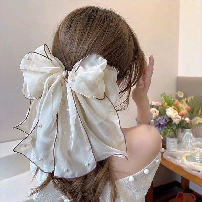 Big Lace White High-grade Hair Accessories Female Back Head Spring Clip Headdress - Image 8