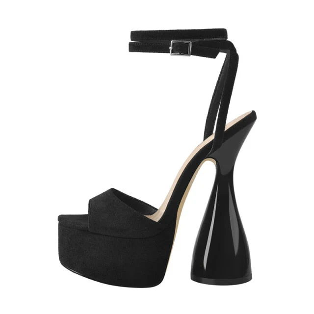 Black Flock Ankle Sandals - Image 12