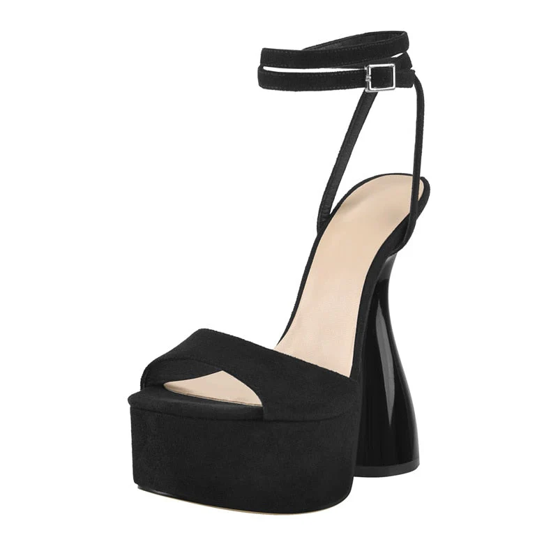 Black Flock Ankle Sandals - Image 14