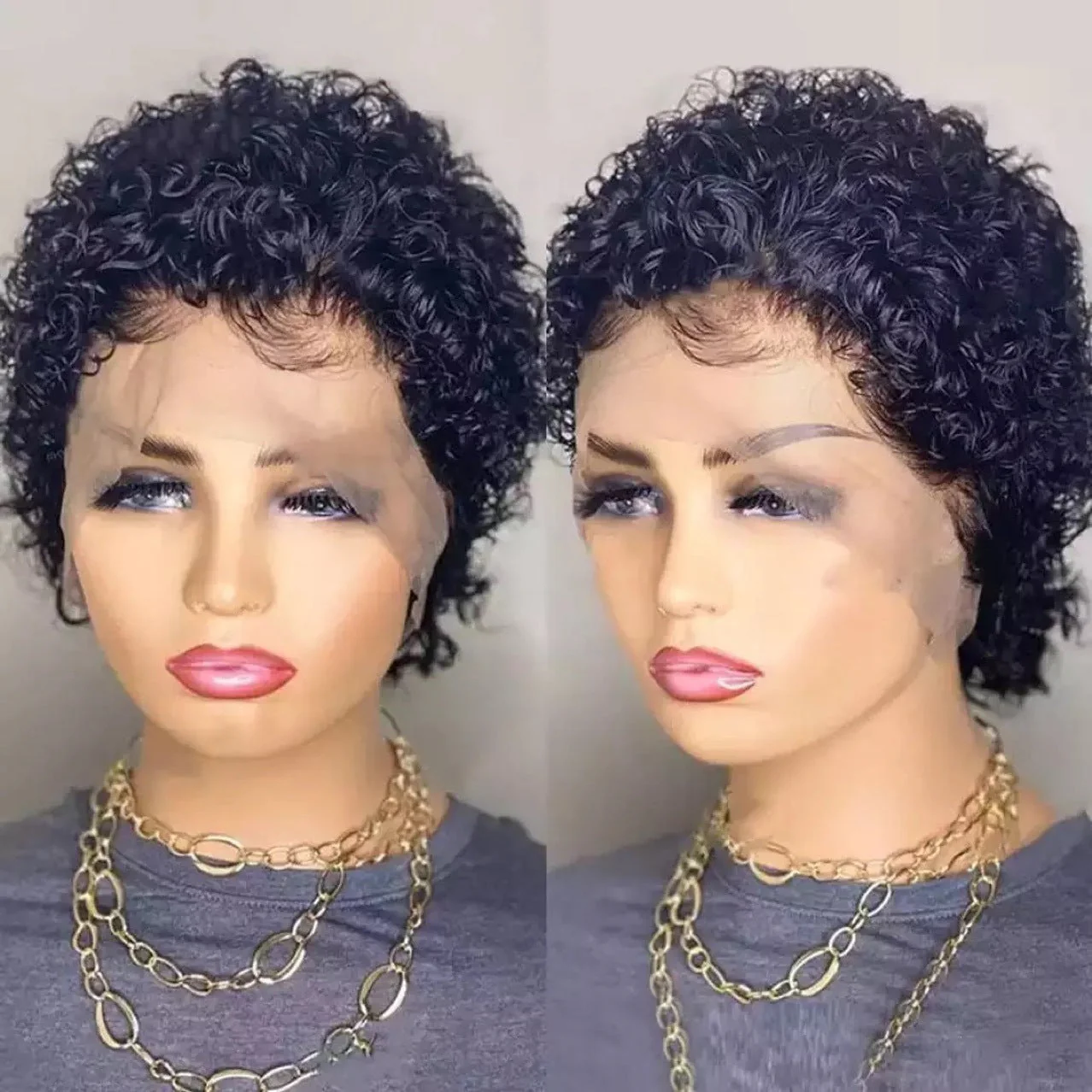 Black Wrapped Tube Small Curly Hair Short Wig Chemical Fiber Wig - Image 2