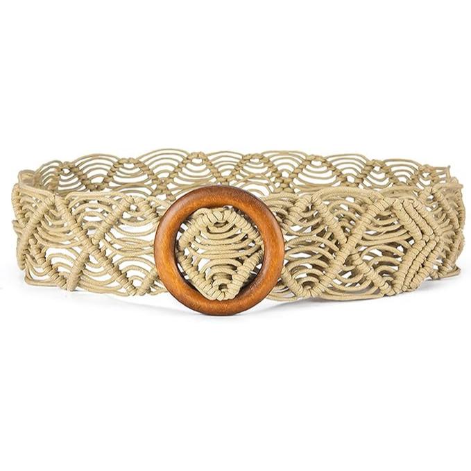 Boho Beach Woven Belt with Round Wooden Buckle - Image 3