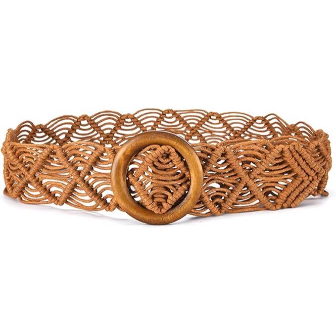 Boho Beach Woven Belt with Round Wooden Buckle - Image 4