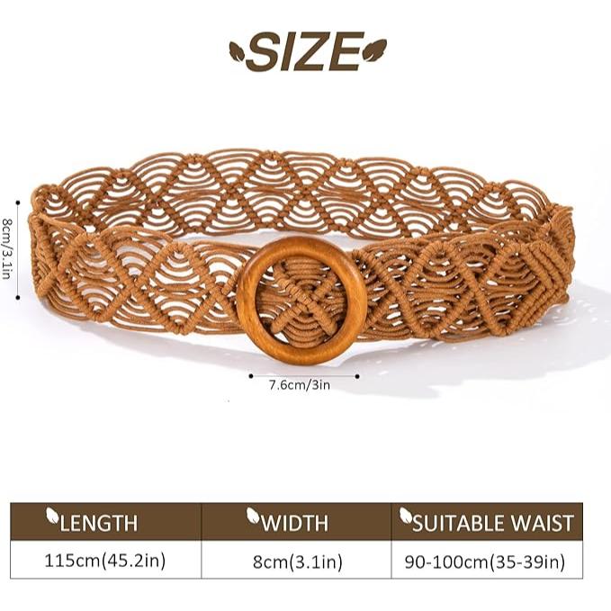 Boho Beach Woven Belt with Round Wooden Buckle - Image 9