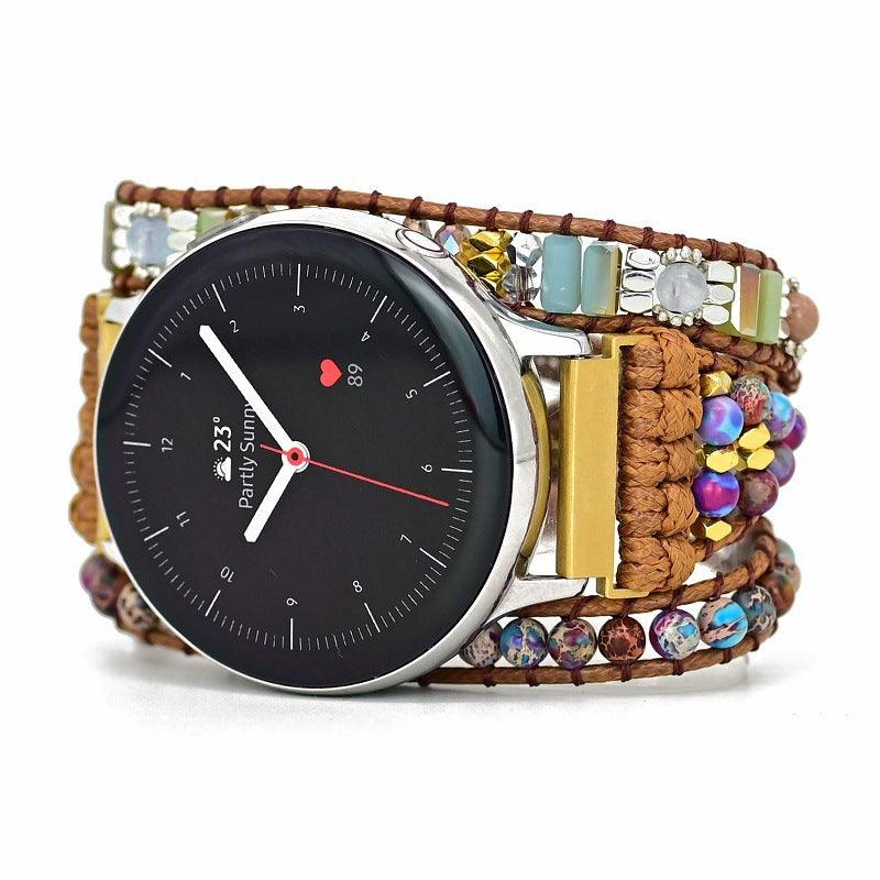 Boho Watch Band Wrapped Stone Bead Woven Strap - Image 2