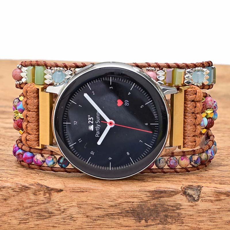 Boho Watch Band Wrapped Stone Bead Woven Strap - Image 3