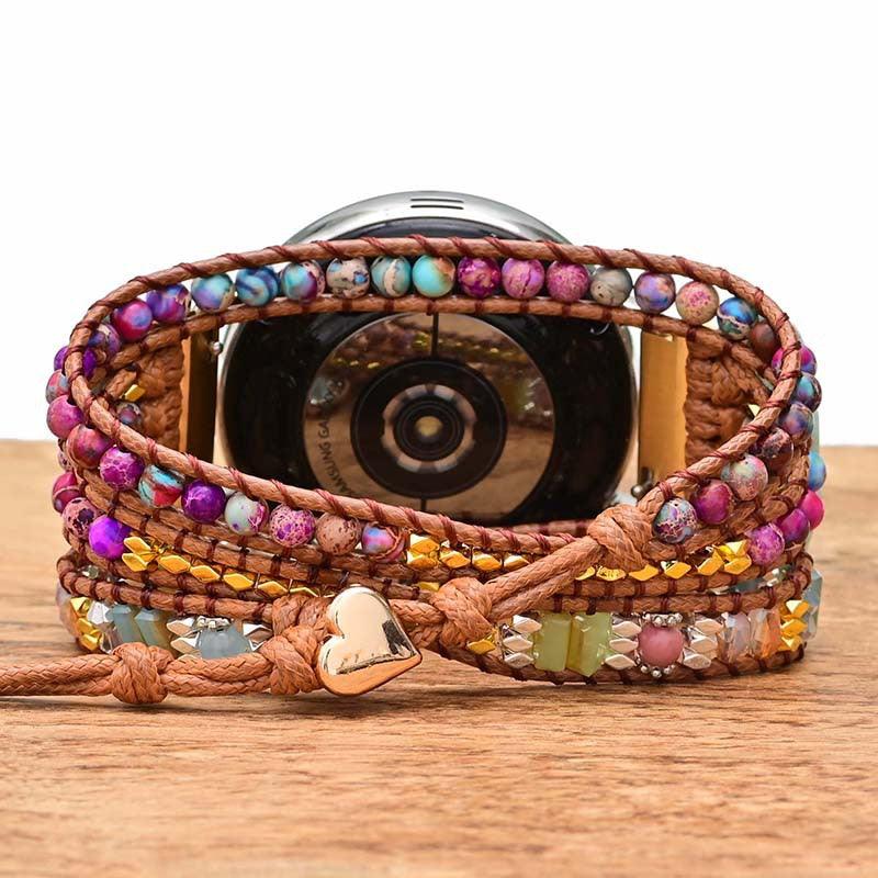 Boho Watch Band Wrapped Stone Bead Woven Strap - Image 4