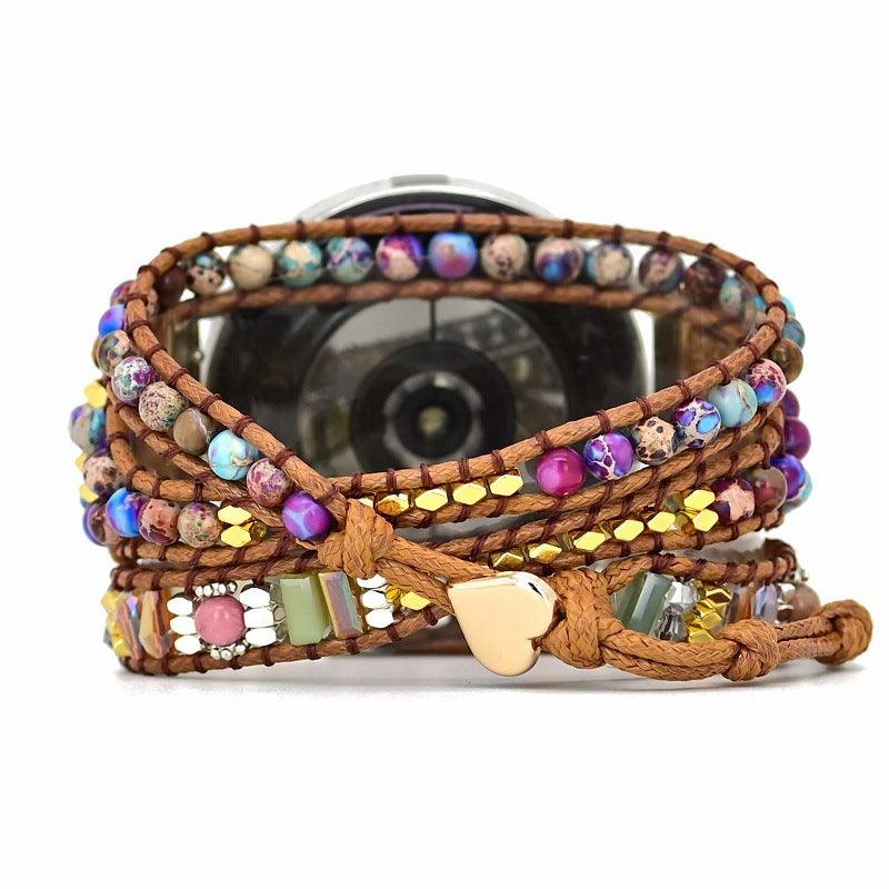 Boho Watch Band Wrapped Stone Bead Woven Strap - Image 5
