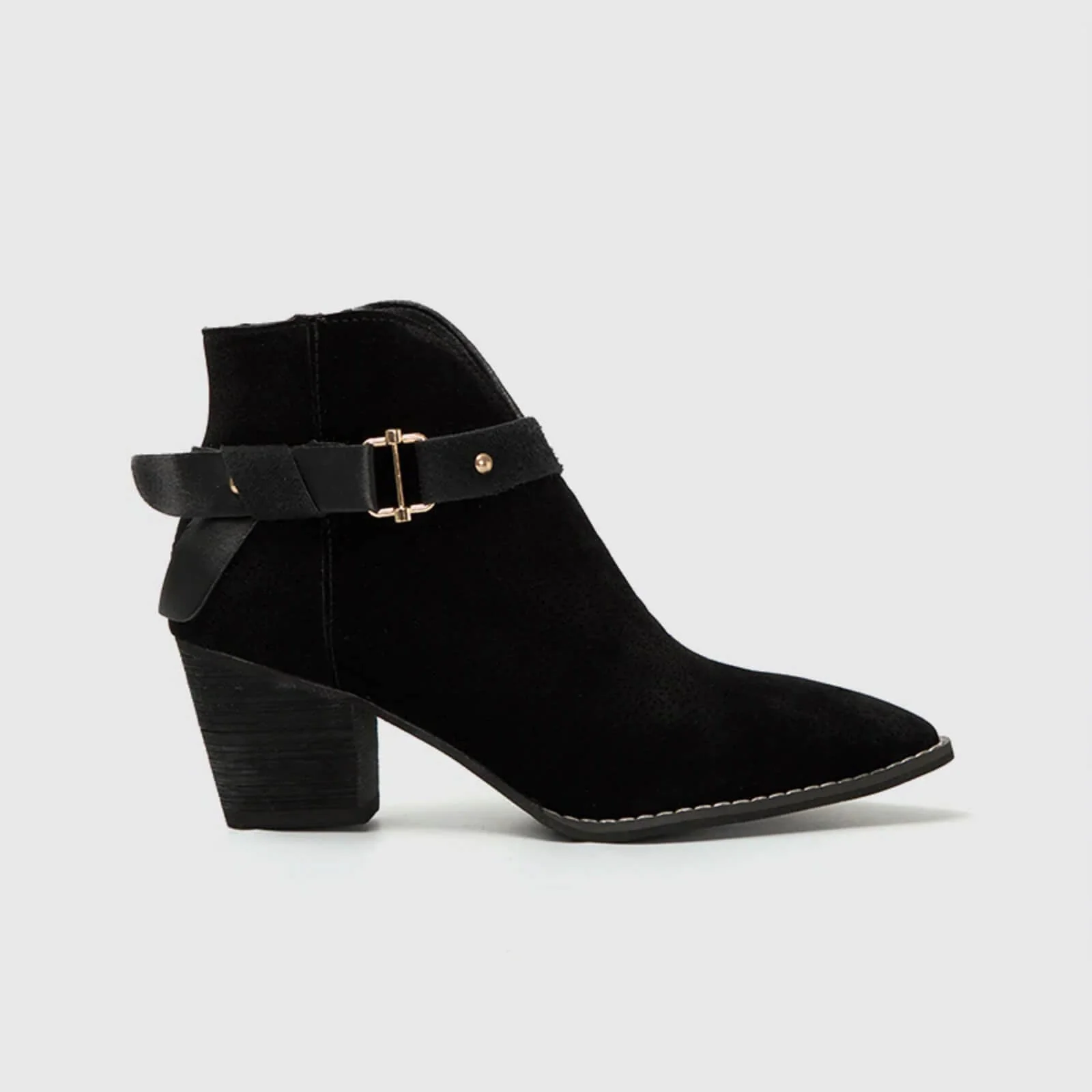 Cutout Pointed Chunky Heels Ankle Booties With Strap - Image 2