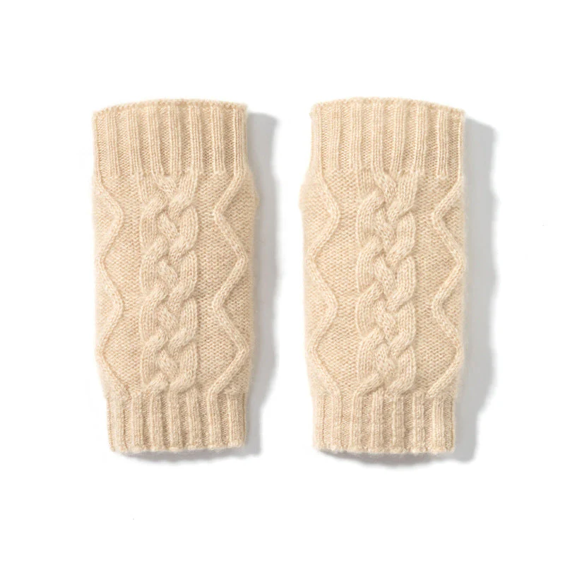 Cashmere Autumn And Winter Half Finger Twist Gloves - Image 5