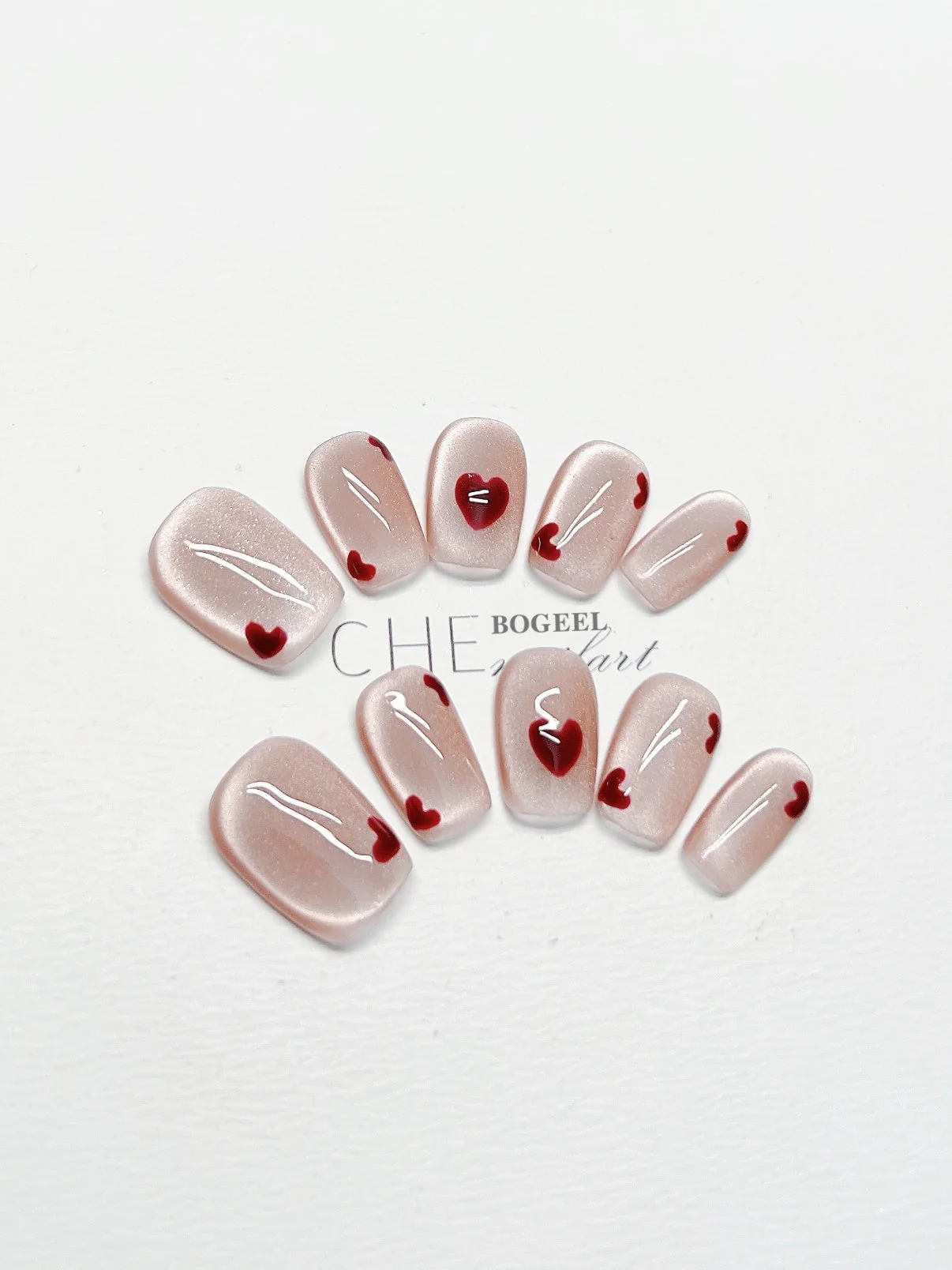 Cat Eye White Short Square Fake Nail Patch - Image 4