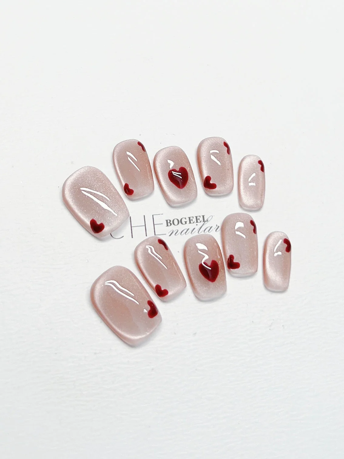 Cat Eye White Short Square Fake Nail Patch - Image 5