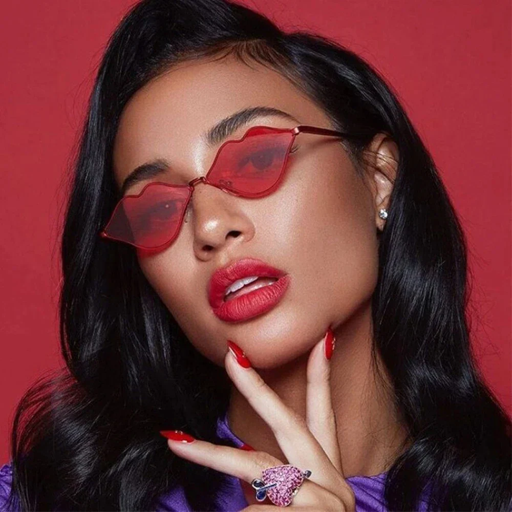 Chic Red Lips Cat Eye Sunglasses for Women - Image 9