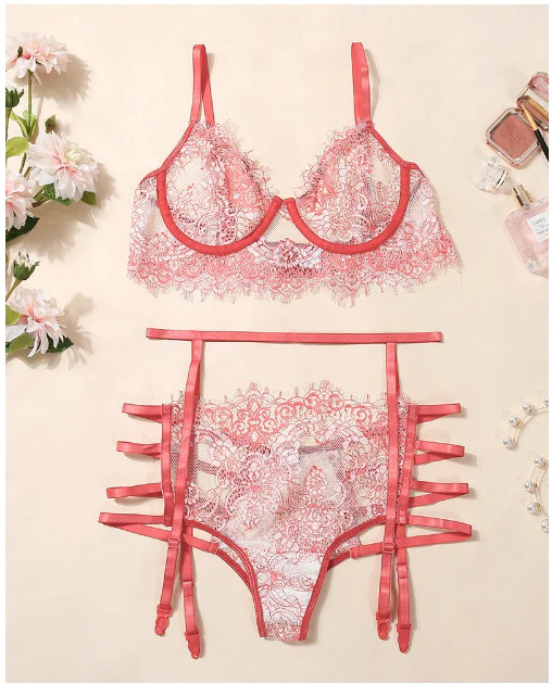 Chill Day Ladder Cutout Sheer Mesh Floral Lace Bra Set - Image 3