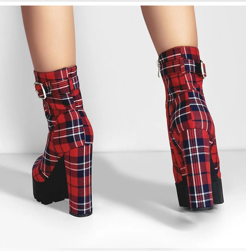 Chunky Red Plaid Boots - Image 5