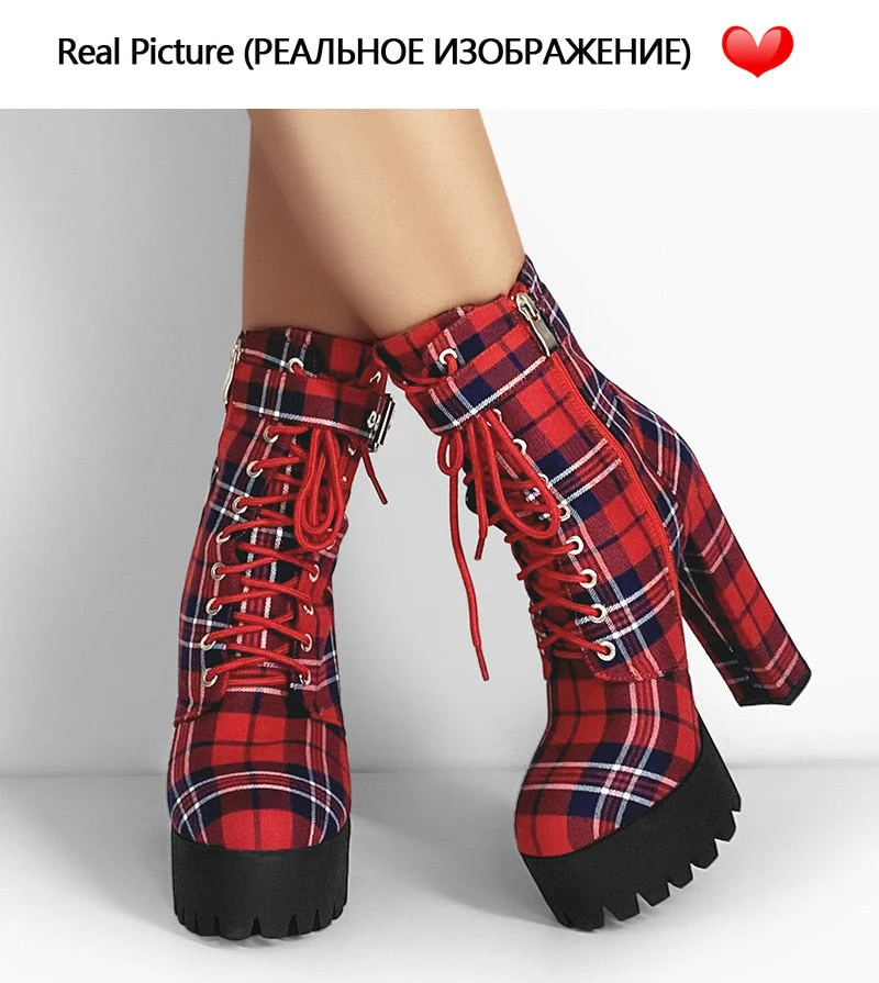 Chunky Red Plaid Boots - Image 7