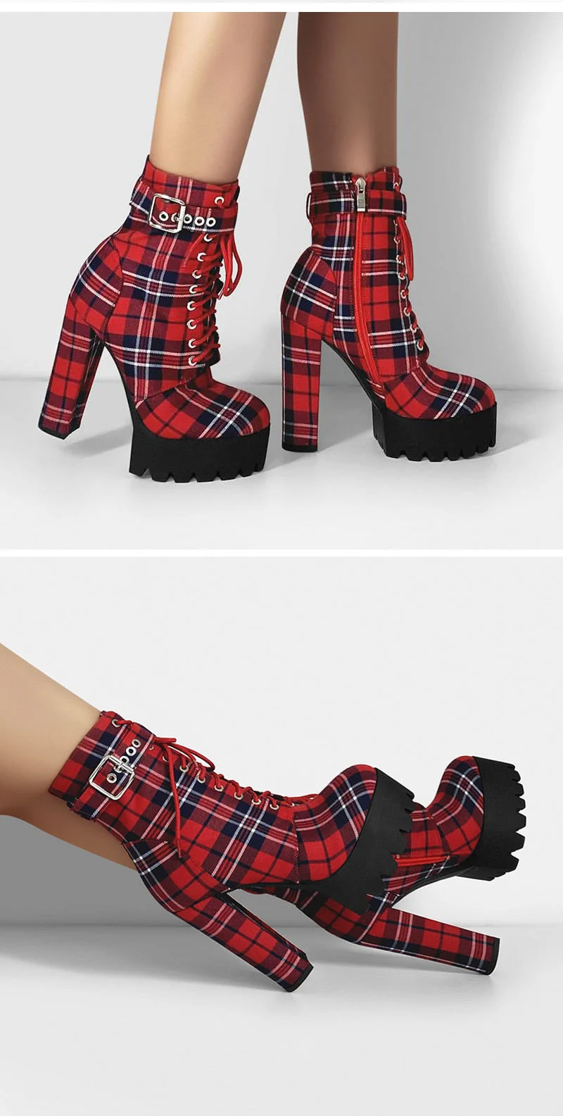 Chunky Red Plaid Boots - Image 8