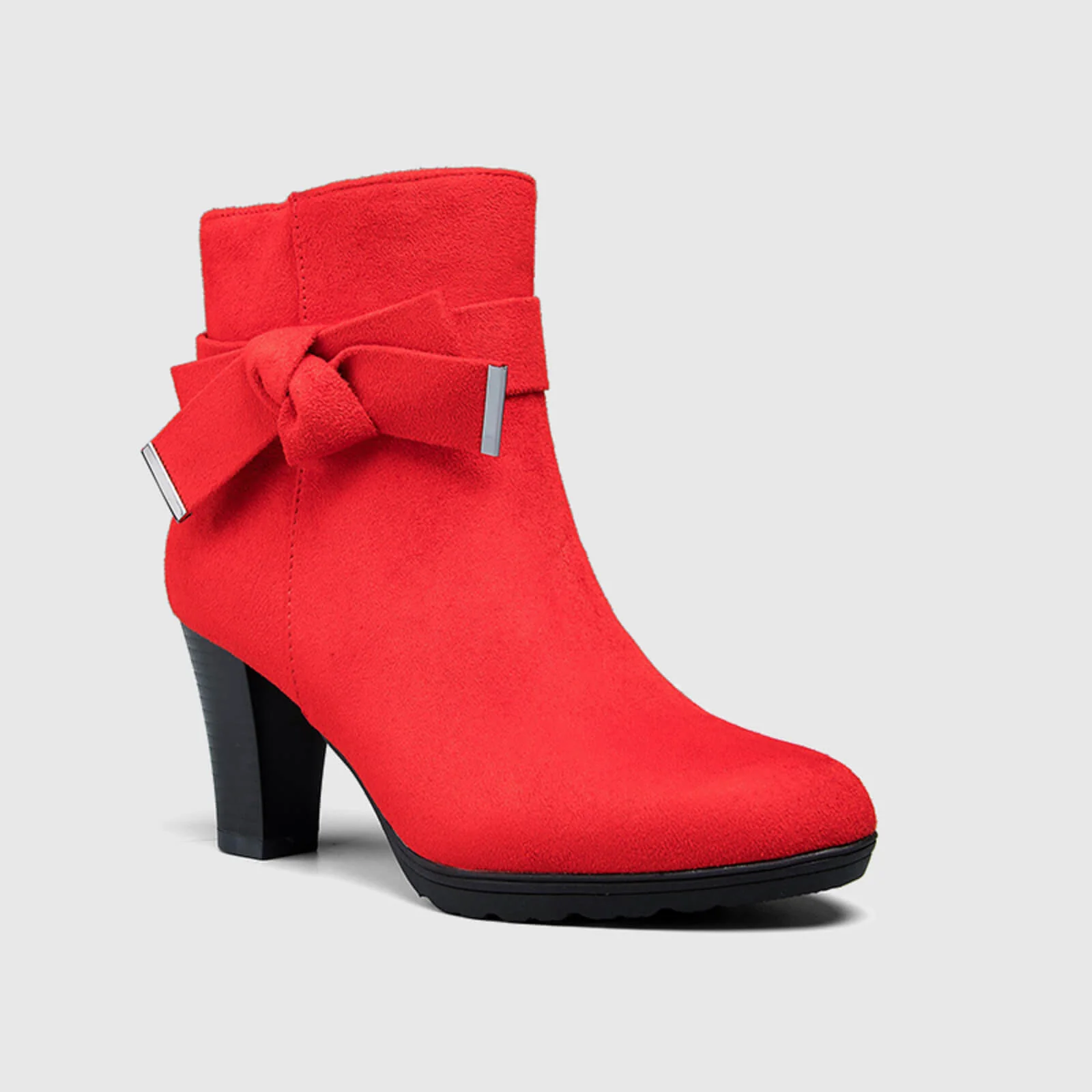 Chunky Stacked Heel Zipper Bowknot Ankle Boots - Image 10