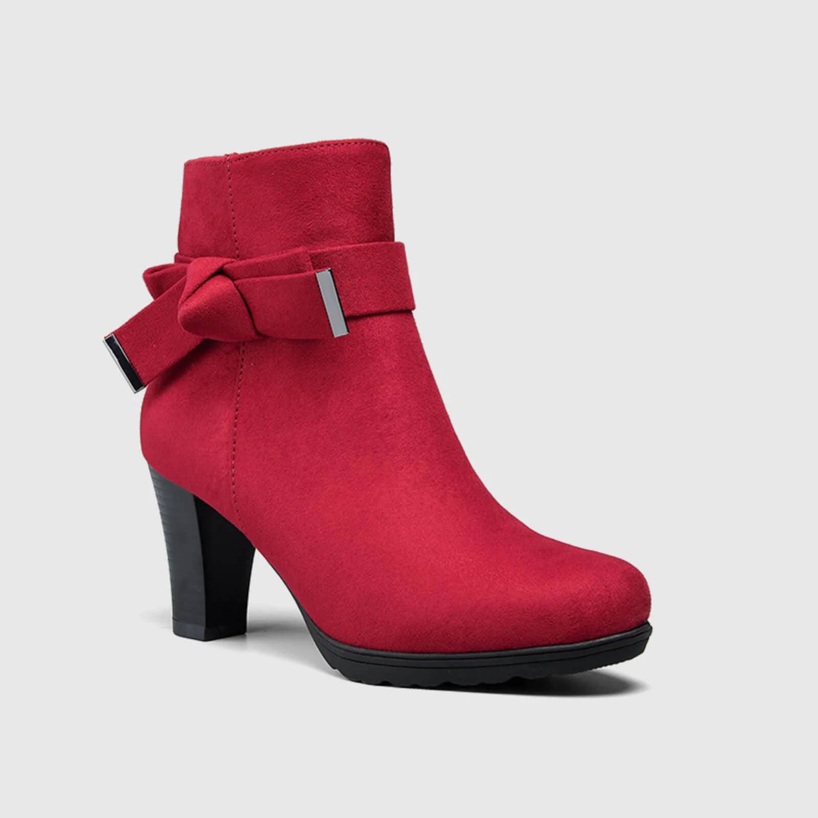 Chunky Stacked Heel Zipper Bowknot Ankle Boots - Image 13