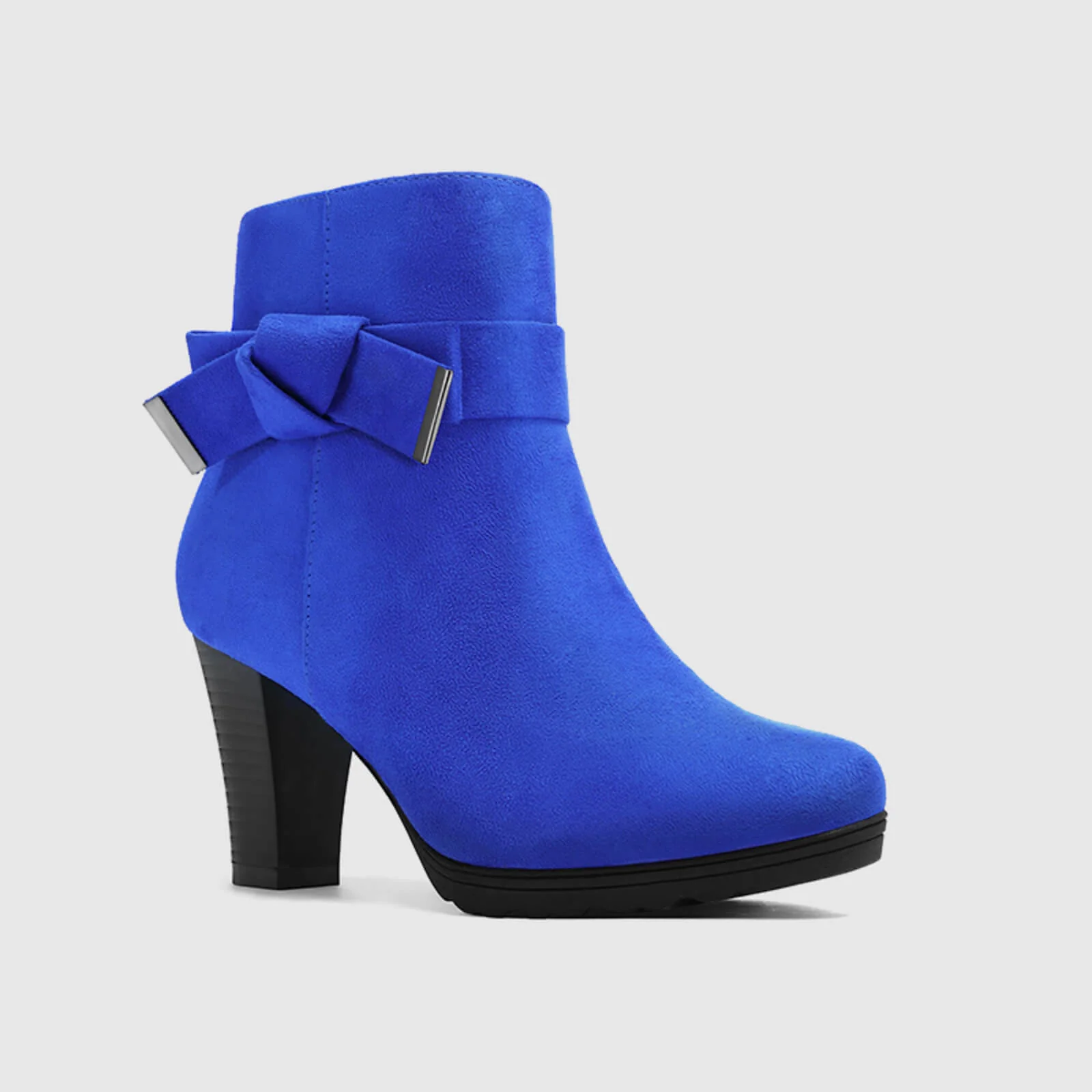 Chunky Stacked Heel Zipper Bowknot Ankle Boots - Image 16
