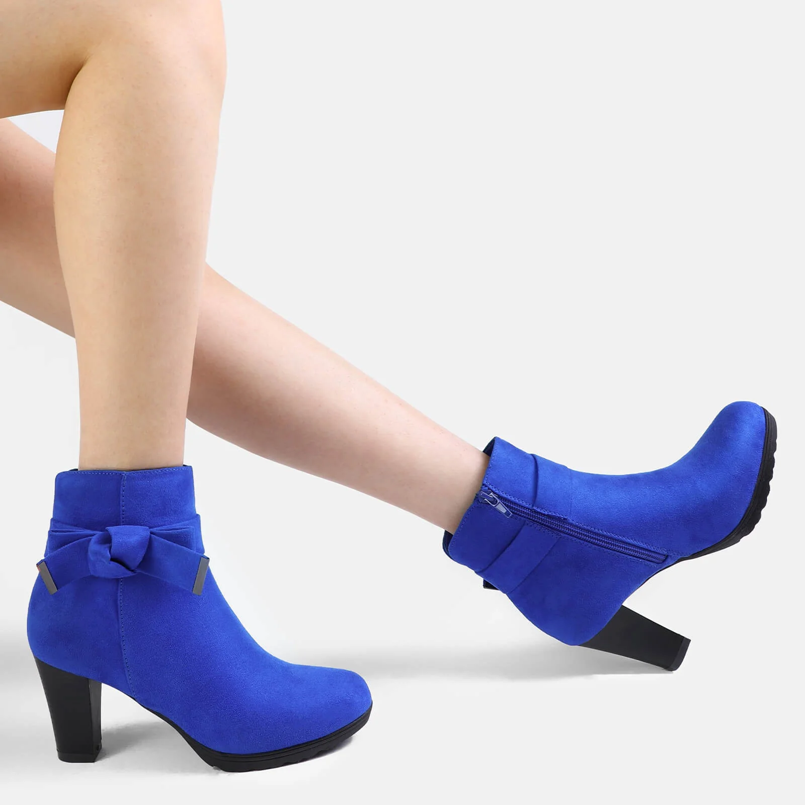 Chunky Stacked Heel Zipper Bowknot Ankle Boots - Image 18